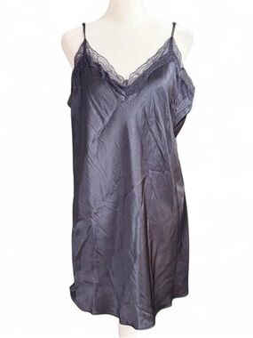 Midnight Bakery XL Dark Blue Satin Lace Slip Dress Nightgown Chemise